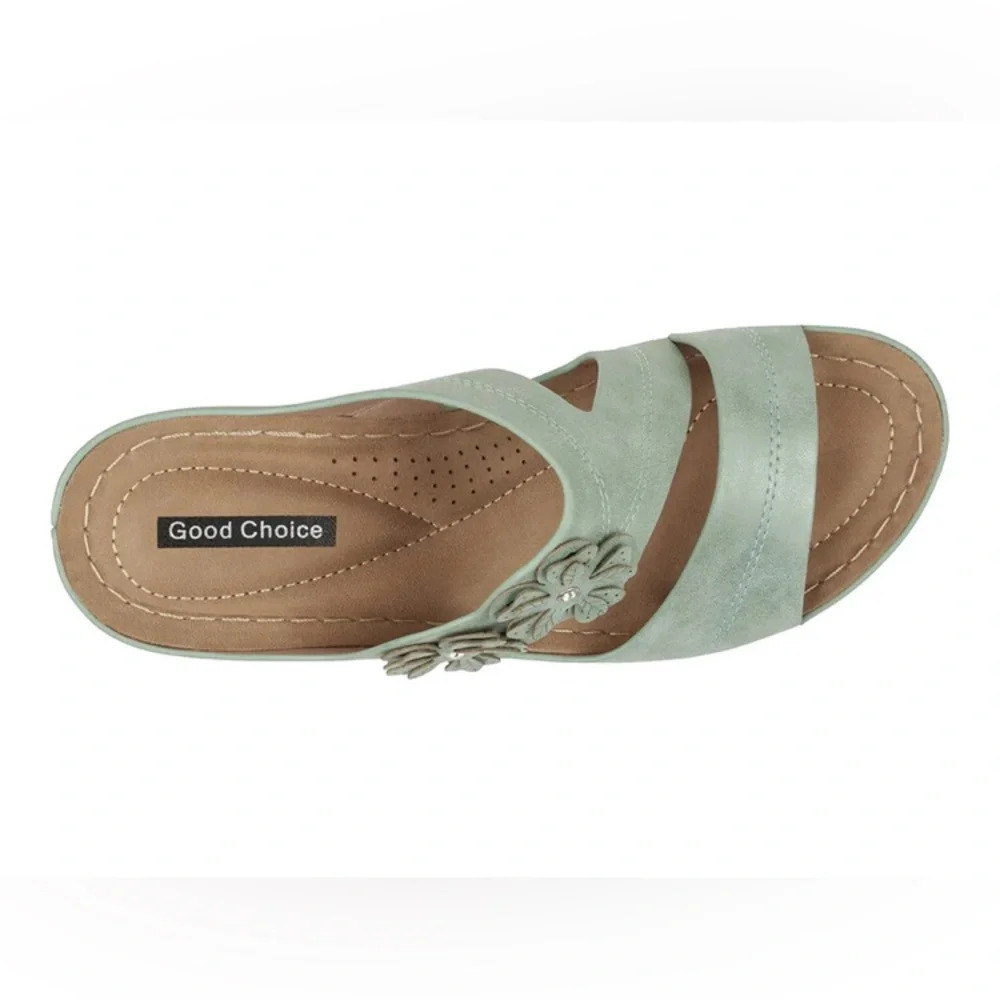 NWOB Good Choice Shoes Rita Mint Floral Faux Leather Wedge Sandals 6.5 - Picture 4 of 10